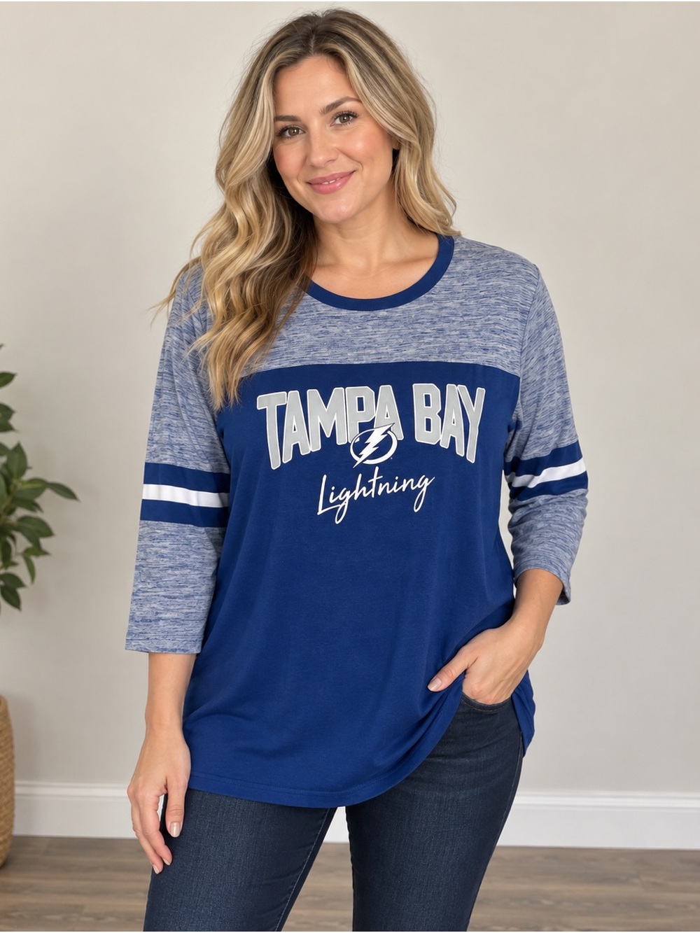 Tampa Bay Lightning Women’s XXL 3/4 Sleeve Shirt NHL Blue Gray